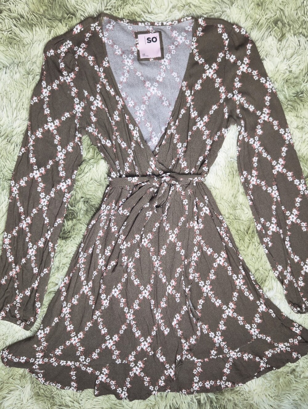 sonoma goods for life - brown floral mini dress with tie